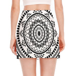 Black And White Tribal Mandala Print Side Slit Mini Skirt