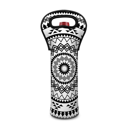 Black And White Tribal Mandala Print Single Neoprene Wine Tote