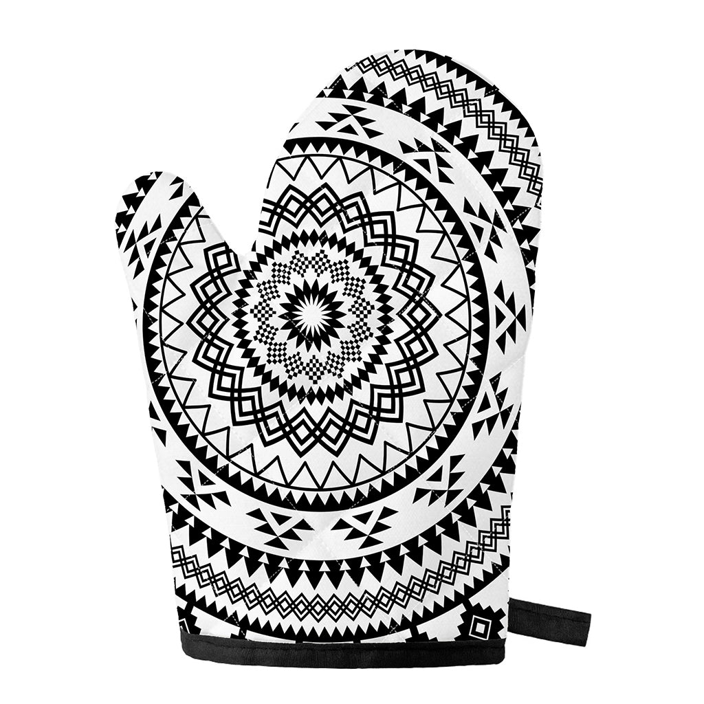 Black And White Tribal Mandala Print Single Oven Mitt