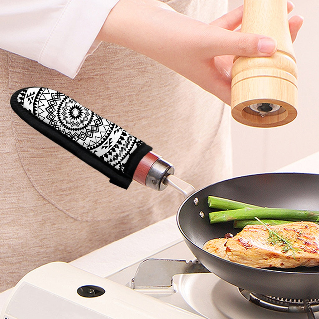 Black And White Tribal Mandala Print Skillet Handle Cover