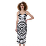 Black And White Tribal Mandala Print Slim Fit Midi Cami Dress
