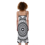 Black And White Tribal Mandala Print Slim Fit Midi Cami Dress