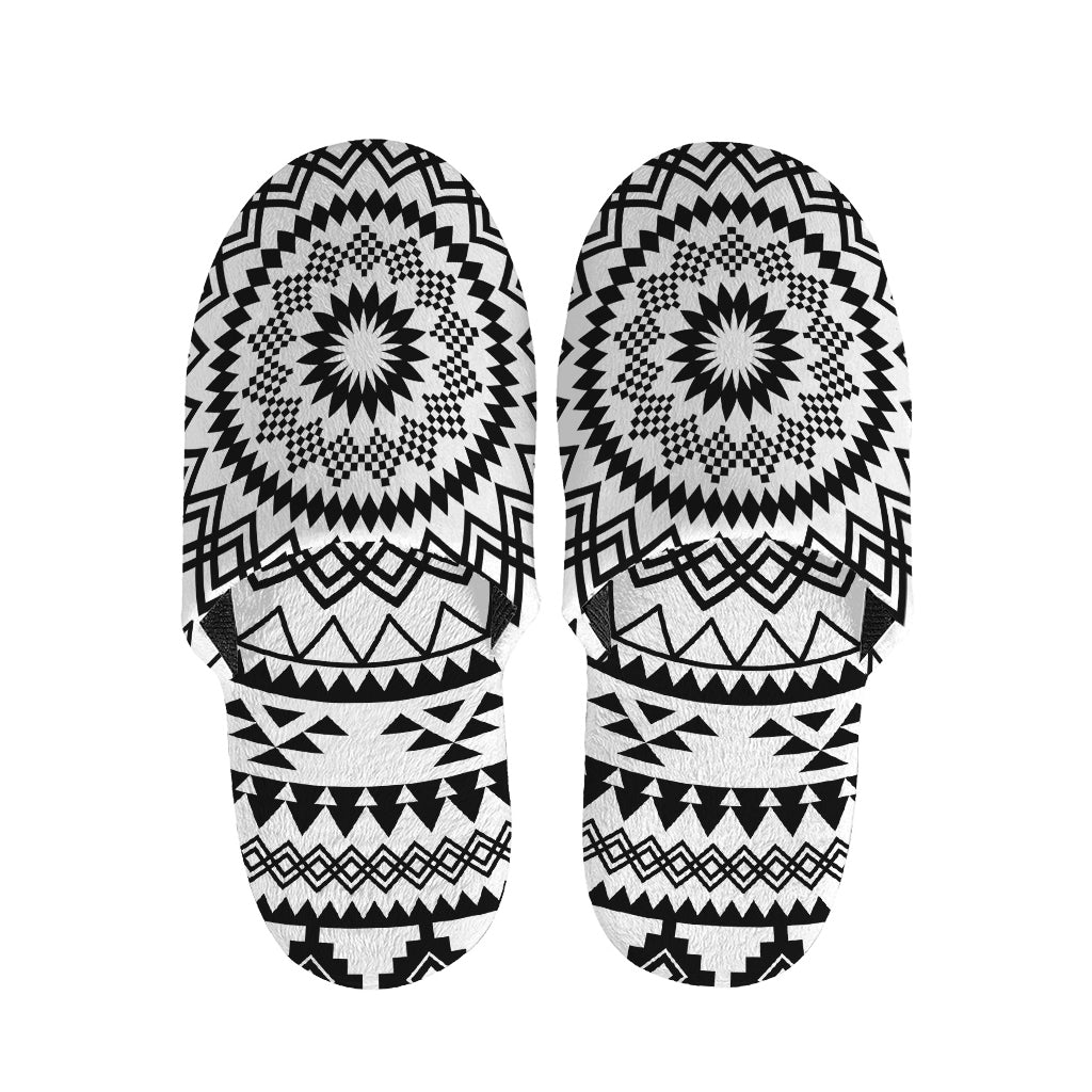Black And White Tribal Mandala Print Slippers