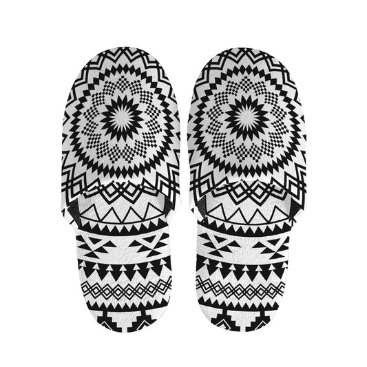 Black And White Tribal Mandala Print Slippers