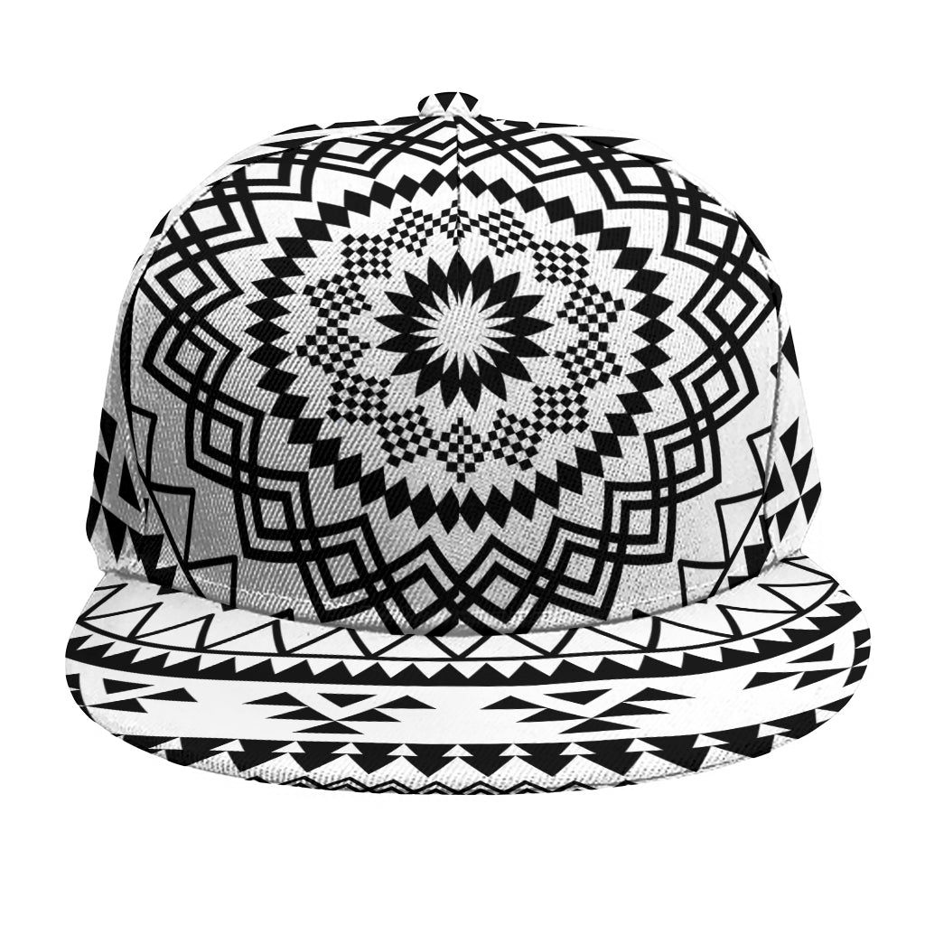 Black And White Tribal Mandala Print Snapback Cap