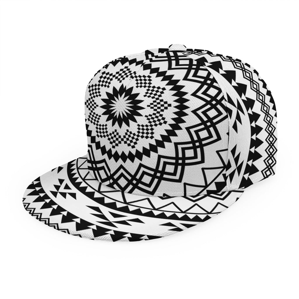 Black And White Tribal Mandala Print Snapback Cap