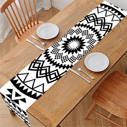 Black And White Tribal Mandala Print Table Runner