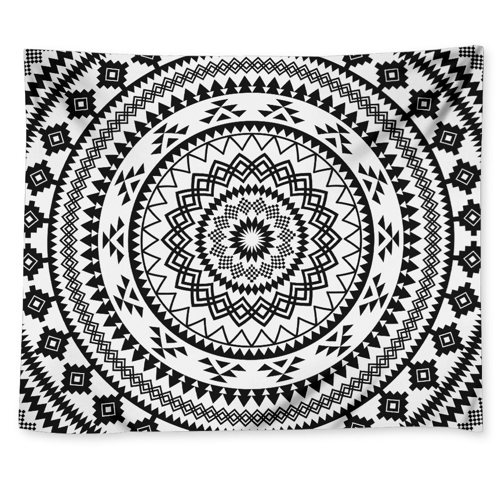Black And White Tribal Mandala Print Tapestry