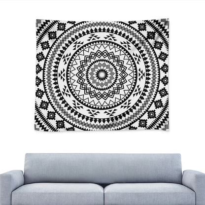 Black And White Tribal Mandala Print Tapestry