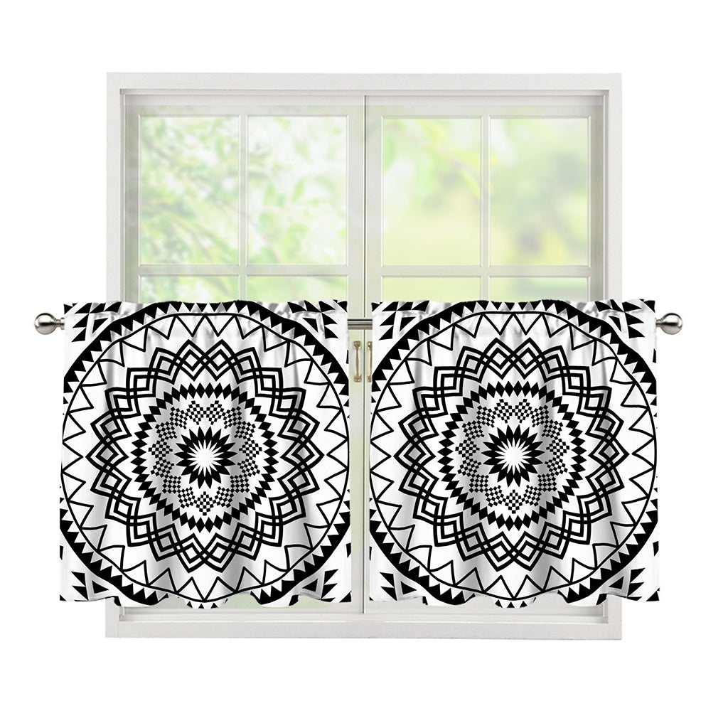 Black And White Tribal Mandala Print Tier Curtains