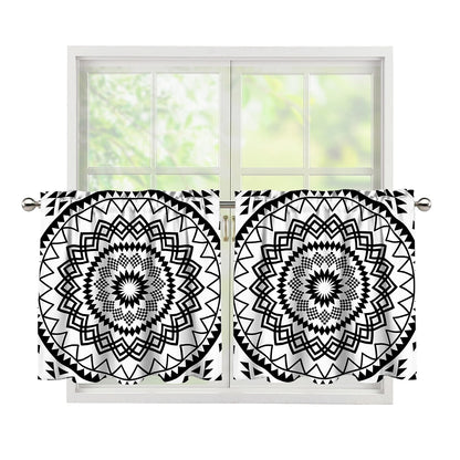 Black And White Tribal Mandala Print Tier Curtains