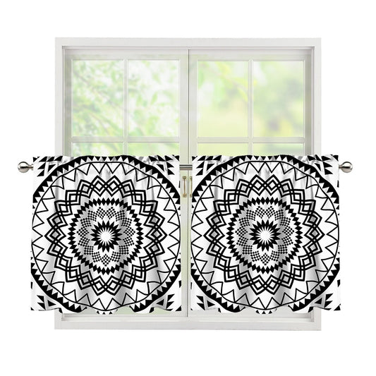Black And White Tribal Mandala Print Tier Curtains