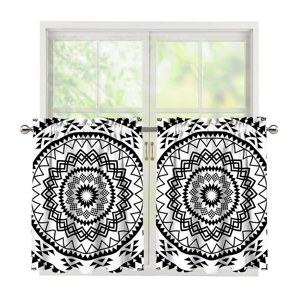 Black And White Tribal Mandala Print Tier Curtains