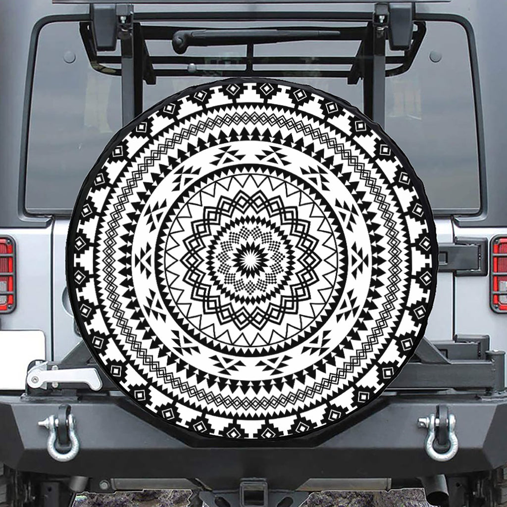 Black And White Tribal Mandala Print Tire Cover
