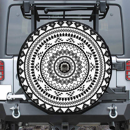 Black And White Tribal Mandala Print Tire Cover With Camera Hole