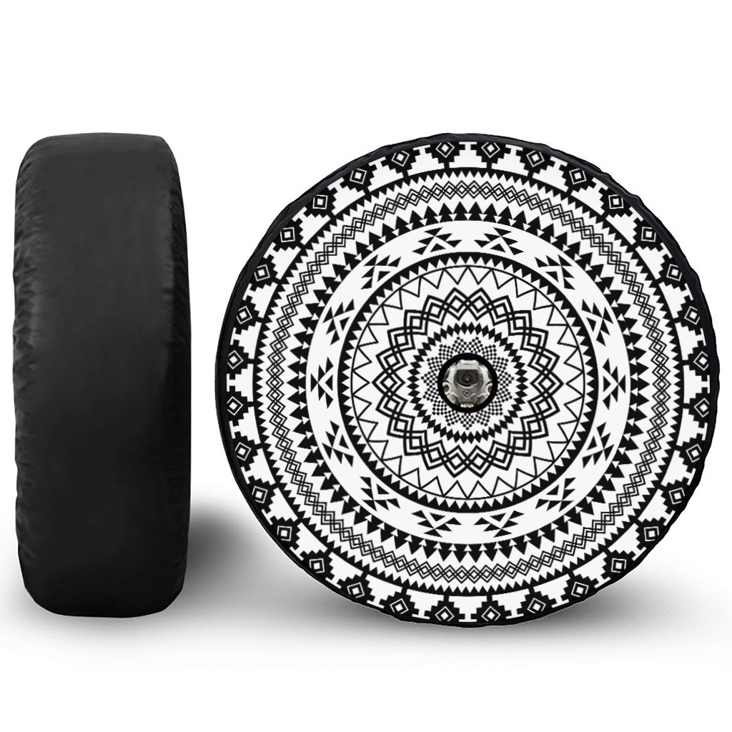 Black And White Tribal Mandala Print Tire Cover With Camera Hole