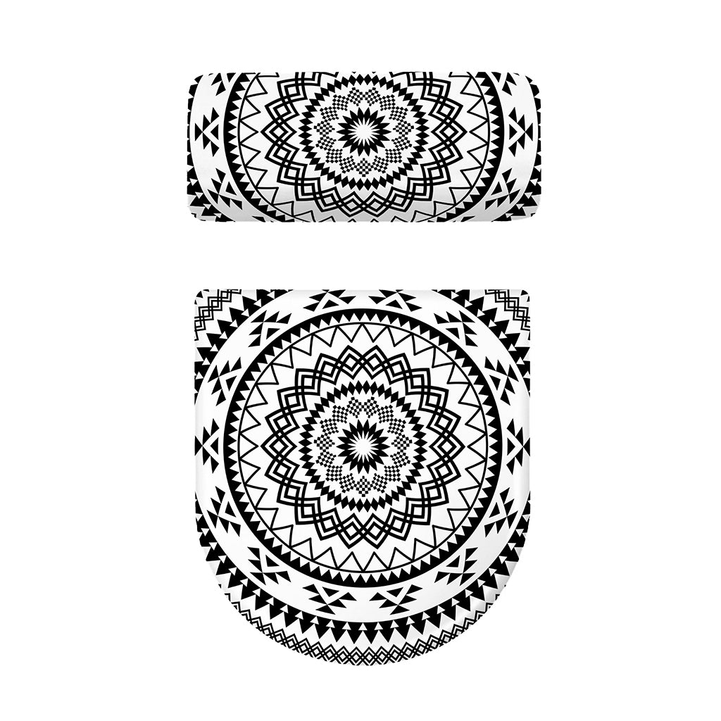 Black And White Tribal Mandala Print Toilet Lid And Tank Cover Set