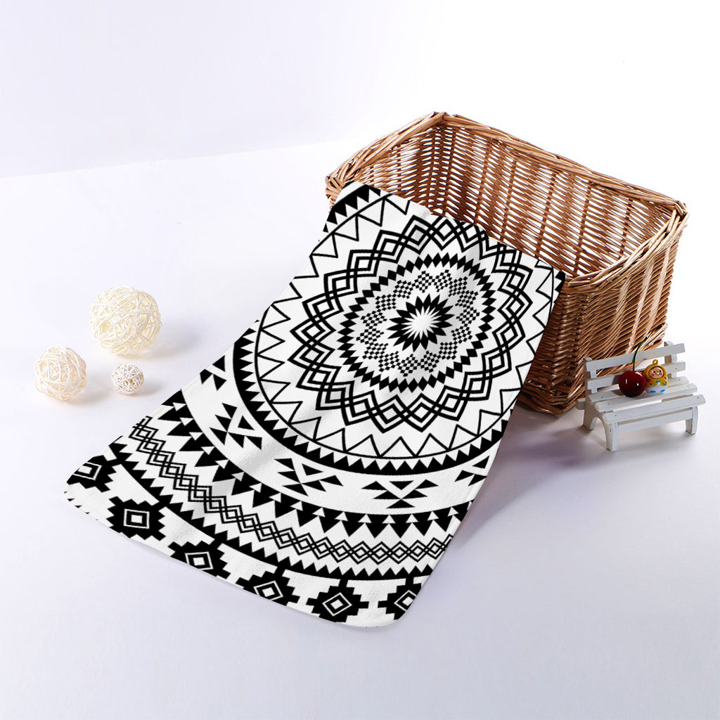 Black And White Tribal Mandala Print Towel