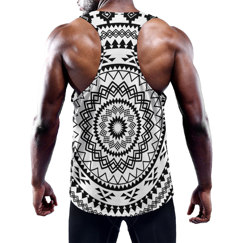 Black And White Tribal Mandala Print Training Tank Top
