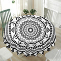Black And White Tribal Mandala Print Waterproof Round Tablecloth
