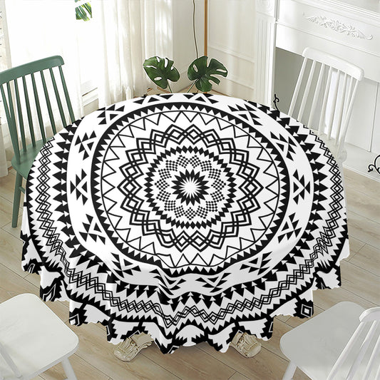 Black And White Tribal Mandala Print Waterproof Round Tablecloth