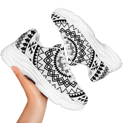 Black And White Tribal Mandala Print White Chunky Shoes