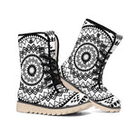Black And White Tribal Mandala Print Winter Boots