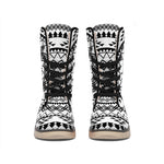 Black And White Tribal Mandala Print Winter Boots