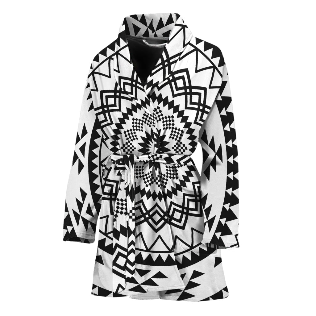 Black And White Tribal Mandala Print Women's Bathrobe