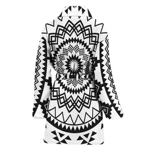 Black And White Tribal Mandala Print Women's Bathrobe