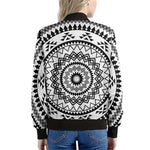 Black And White Tribal Mandala Print Women's Bomber Jacket