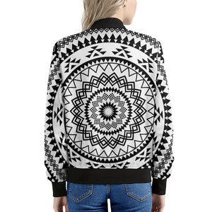 Black And White Tribal Mandala Print Women's Bomber Jacket