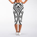 Black And White Tribal Mandala Print Women's Capri Leggings