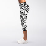 Black And White Tribal Mandala Print Women's Capri Leggings