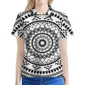Black And White Tribal Mandala Print Women's Polo Shirt