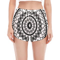 Black And White Tribal Mandala Print Women's Split Running Shorts