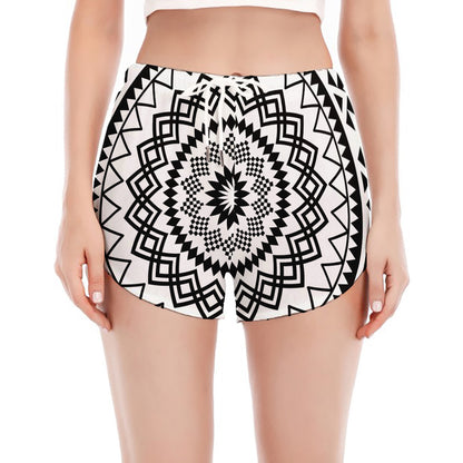 Black And White Tribal Mandala Print Women's Split Running Shorts