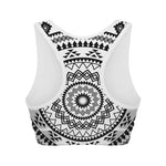 Black And White Tribal Mandala Print Women's Sports Bra