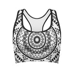 Black And White Tribal Mandala Print Women's Sports Bra