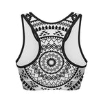 Black And White Tribal Mandala Print Women's Sports Bra
