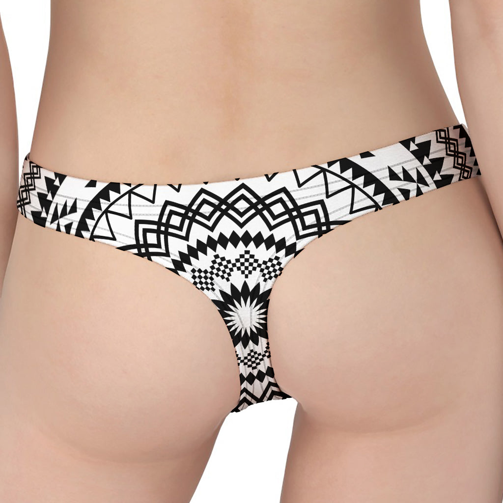 Black And White Tribal Mandala Print Women's Thong