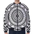 Black And White Tribal Mandala Print Zip Sleeve Bomber Jacket