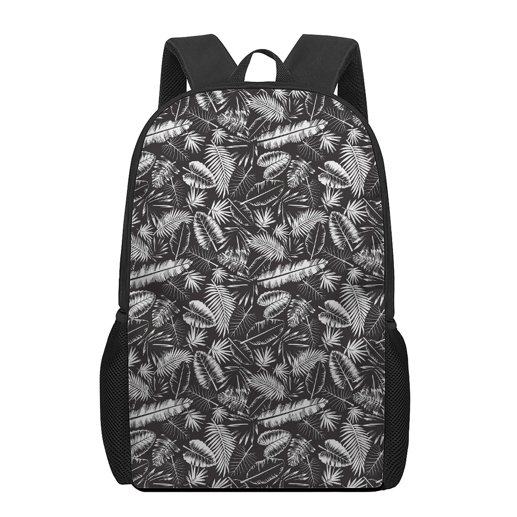 Black And White Tropical Palm Leaf Print 17 Inch Backpack