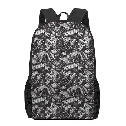 Black And White Tropical Palm Leaf Print 17 Inch Backpack
