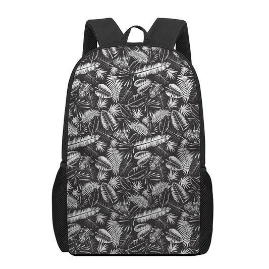 Black And White Tropical Palm Leaf Print 17 Inch Backpack