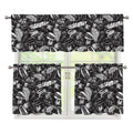 Black And White Tropical Palm Leaf Print 3 Piece Kitchen Curtains