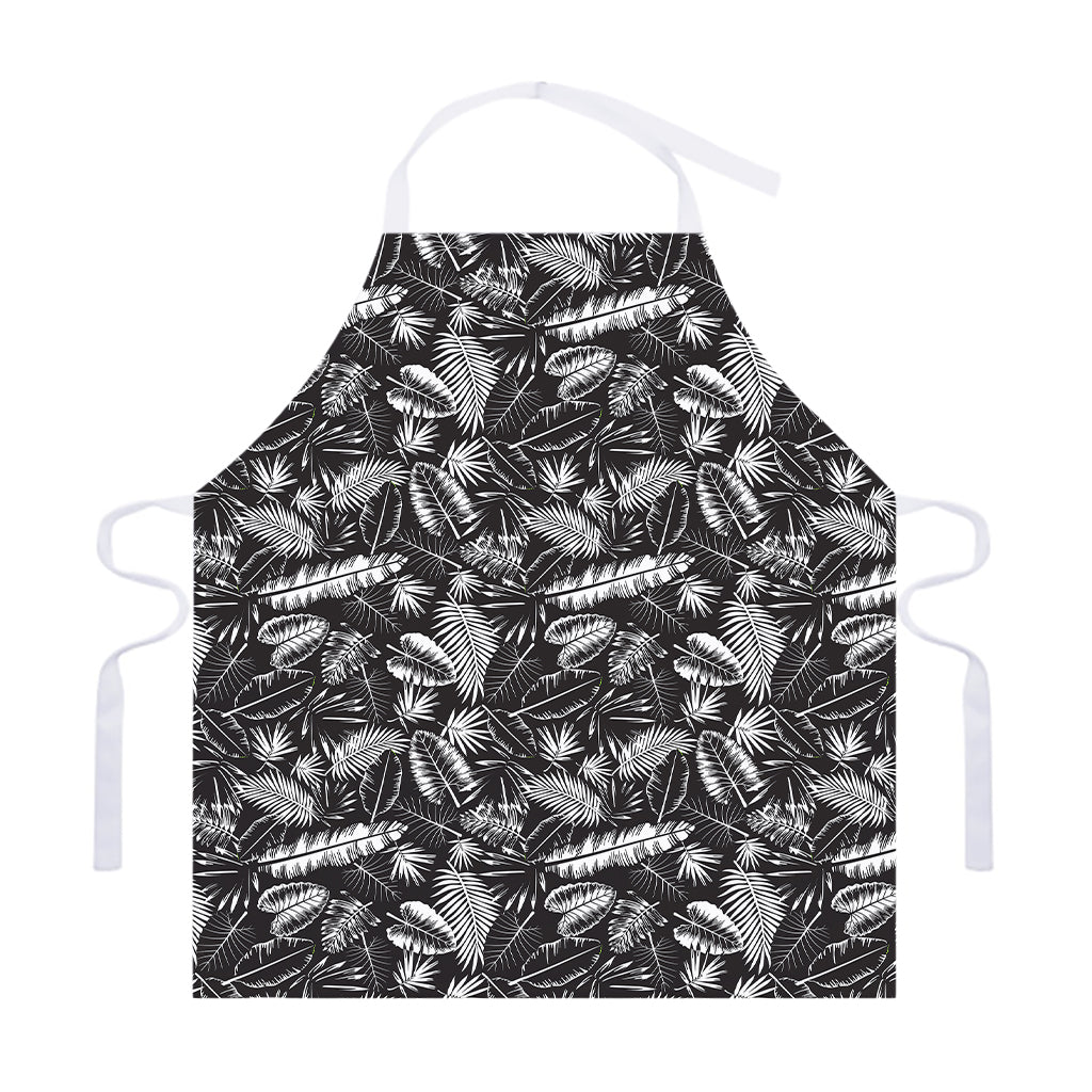 Black And White Tropical Palm Leaf Print Adjustable Apron