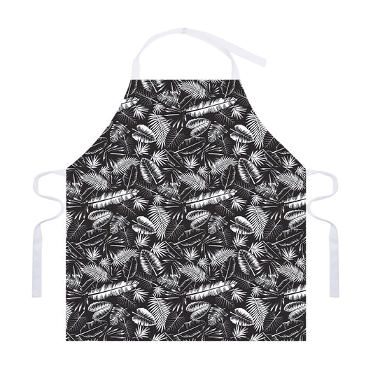 Black And White Tropical Palm Leaf Print Adjustable Apron