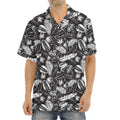 Black And White Tropical Palm Leaf Print Aloha Shirt