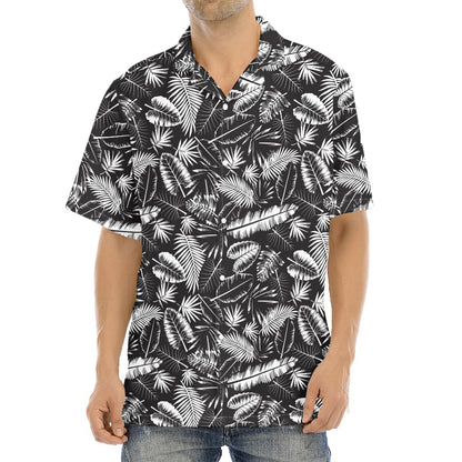 Black And White Tropical Palm Leaf Print Aloha Shirt